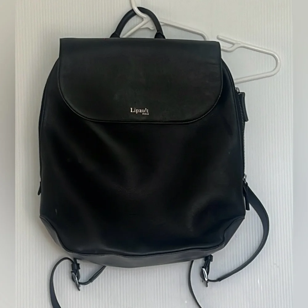 Lipault Paris Women's Plume Elegance black Textured Leather Backpack